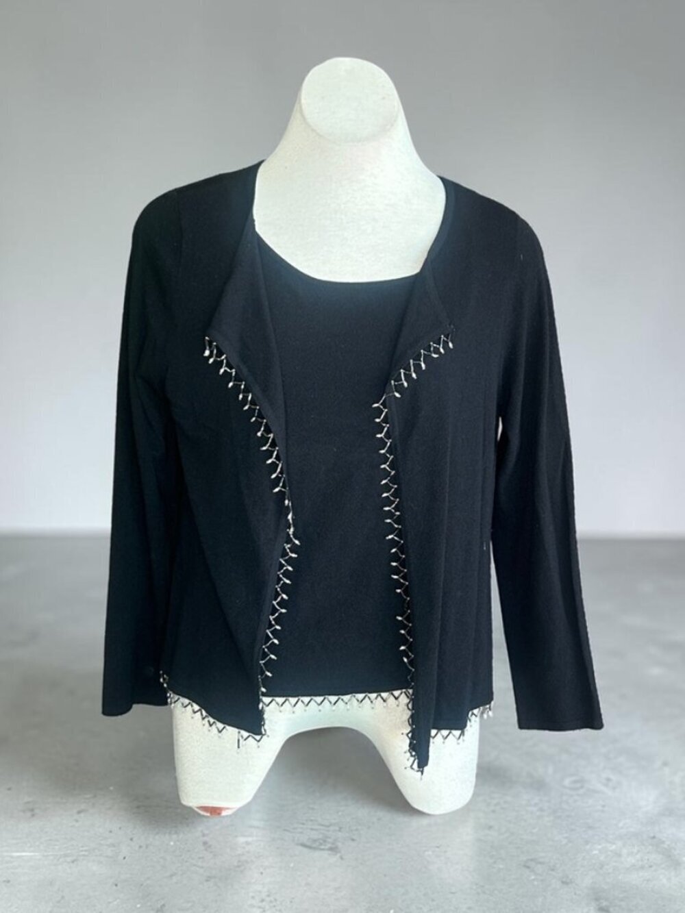 Doncaster Black Beaded Hem Twin Set Sweater and Cardigan size Medium